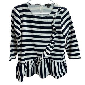 J. Crew Navy Stripe Ruffle Top Woman’s Size Small